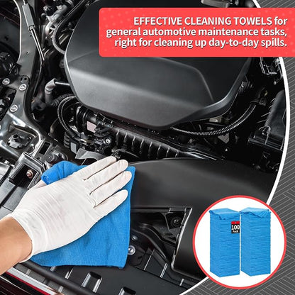Shop Towels, 100 Pack Microfiber Towels for Cars, Microfiber Cleaning Cloths, Bulk Multipurpose Lint-Free Cleaning Rag for Mechanic Automotive Garage Office, 11.5"*11.5" Blue