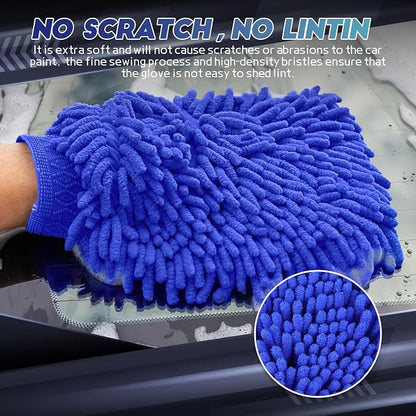 wuyaoyao 2PCS Car Wash Mitt, 10.14"×7.12" Chenille Microfiber Car Wash Mitts, Scratch-Free & Lint-Free, Absorbent Double Sided Clean Glove for Cars Cleaning, Auto Cleaning Supplies (Dark Blue)