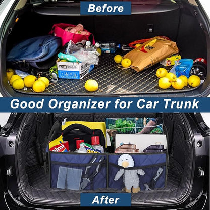 Deosk Car Trunk Organizer for SUV, Car Organizers and Storage with Reinforced Handles, Car Accessories for Women/Men 50L Waterproof Polyester Trunk Organizer(Medium, Dark Blue)