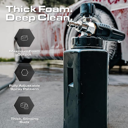 Blackline Foam Cannon for Pressure Washers (Wide Mouth), Durable Car Wash Foam Gun, Easy to Use & Adjust, Creates Thick Foam, 1L Bottle & Snow Foam Lance w/ 1/4" Quick Connect
