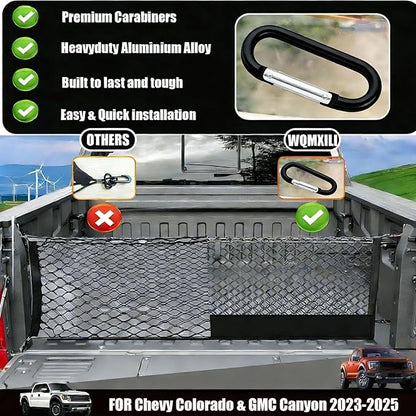 Envelope Style Truck Cargo Net Compatible with Chevy Colorado & GMC Canyon 2023 2024 2025 2026 Accessories, Heavy Duty Carabiners Highly Elastic Truck Bed Mesh Cargo Net