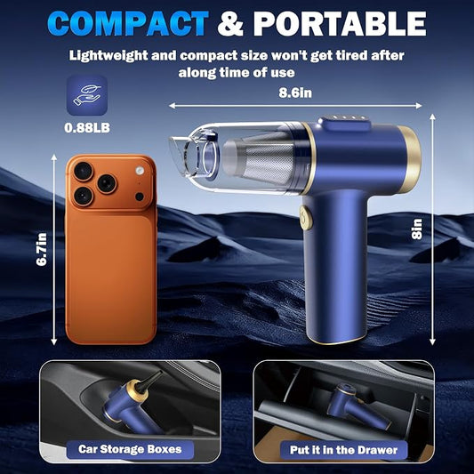 Handheld Car Vacuum Cleaner, 2-in-1 Portable Mini Car Vacuum Cleaner,21000Pa High Power & Air Duster, Handheld Vacuum Cordless with LED Light and Multi-Nozzles for Car,Home,Office,Pet