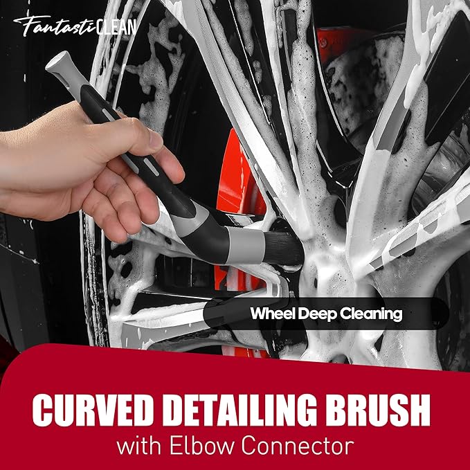 Fantasticlean 7PCS Car Wheel Brush Kit for Car Owners Detailers, Soft-bristled Brush, Tire brush for Car Detailing, Rim Cleaning Tape, Bendable & Curved Brushes and Pads for Home Shop, Cars Trucks RVs