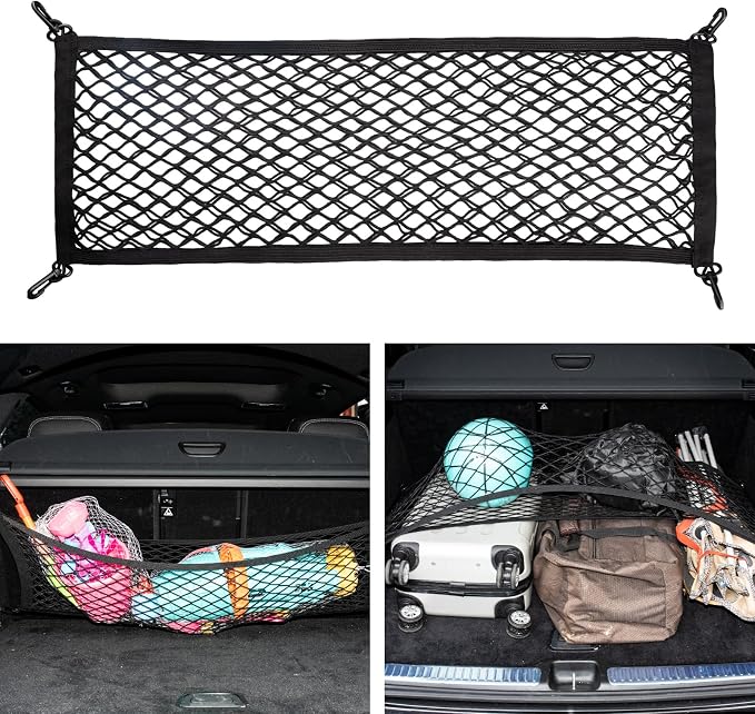 Cargo Net for SUV Trunk Net Organizer 35.4 x 11.8 inches, Elastic Heavy Duty Storage Mesh Net with Hooks Double-Layer Car Rear Cargo Net for Sedan, Vehicle
