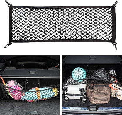 Cargo Net for SUV Trunk Net Organizer 35.4 x 11.8 inches, Elastic Heavy Duty Storage Mesh Net with Hooks Double-Layer Car Rear Cargo Net for Sedan, Vehicle
