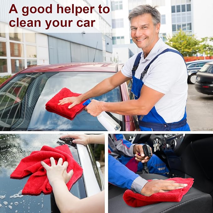 Shimeyao 30 Pcs 16 x 16 Inch Edgeless Microfiber Plush Towels for Cars Detailing Drying Wash Polishing Absorbent Cleaning Cloths, 500 GSM (Red)