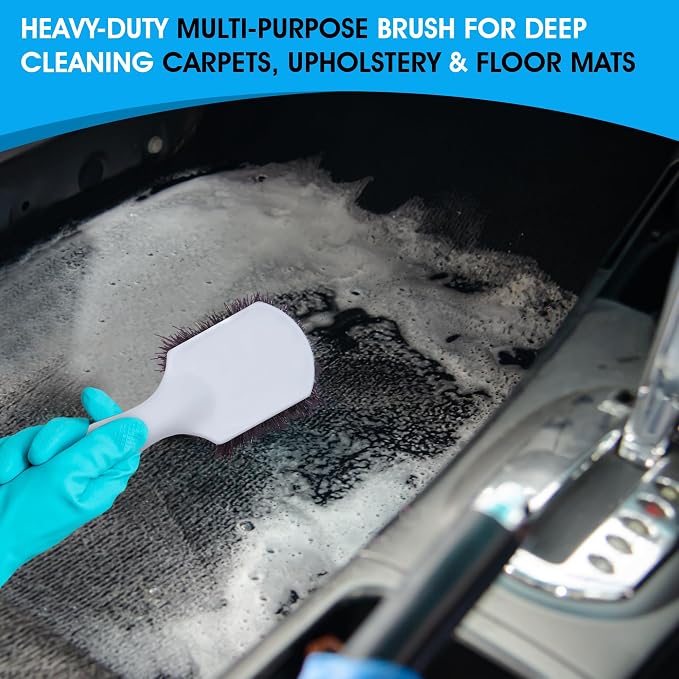 Nanoskin Heavy-Duty Multi-Purpose Brush for Deep Cleaning Carpets, Upholstery & Floor Mats - Durable Polypropylene Bristles, Ergonomic Grip, Professional Auto Detailing and Home Use, 8.5" Length
