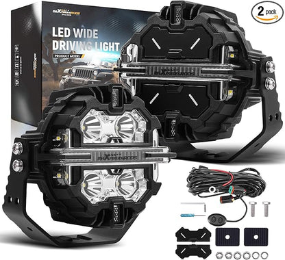 maXpeedingrods 2 Pack 5" LED Off Road Lights 178W 21360LM Round Fog Lights with Amber/White DRL, LED Light Bar 270°Side Shooter for Trucks SUV Pickup ATV Motorcycles, with 4 Black Light Covers