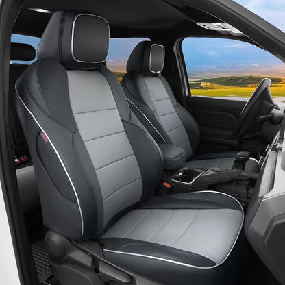 Lolcar Tacoma Car Seat Covers Custom for Select Toyota Tacoma (Only for Hybrid) 2024 2025 2026 Double cab TRD Sport,TRD Off-Road,Limited,Trailhunter -Full Set,Leather(Black/Gray)