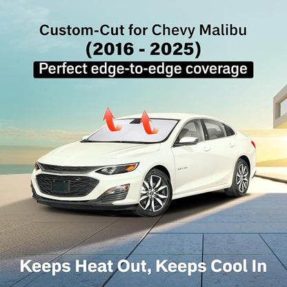 EcoNour Windshield Sunshade for Chevrolet Malibu 2016-2023 2024 2025, Sun Visor for Front Windshield & Window Sun Shade Cover, UV Heat Blocker & Protector, Car Accessories