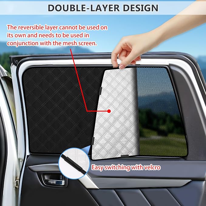ZATOOTO Side Window Shade Cover for Toyota 4Runner 2017-Now, Double Layer Window Sunshade with Breathable Mesh Screen and Reversible Design Blackout Privacy Shade & UV Protection for Sleeping Camping
