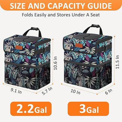 Vankor 3 Gallons Car Trash Can with Lid, Bag Bin Hanging Waterproof Automotive Car Garbage Cans Leak Proof Vehicle Trash Can for Truck SUV,Colorful Leaves