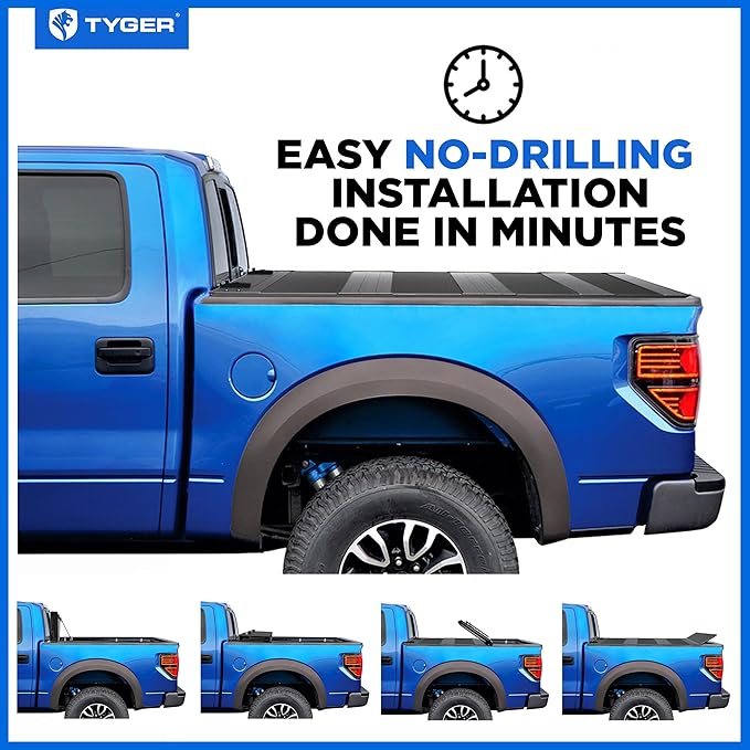 Tyger Auto T4 Flip-Up Low Profile Hard Alloy Truck Bed Tonneau Cover Compatible with 2015-2026 Ford F-150; 2022-2026 Lightning | 6.5' (79") Bed | TG-BC4F4404