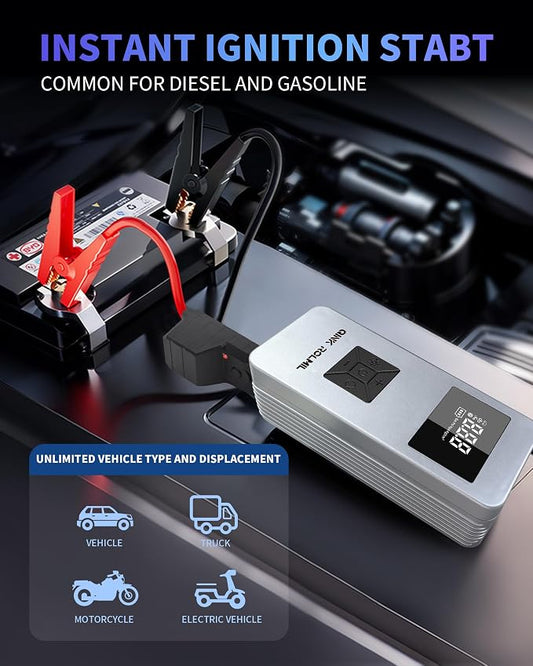 Jump Starter with Air Compressor, 12V 8000A Car Automotive Battery Jump Starter (6.0L Gas and 3.0L Diesel), 150PSI Tire Inflator Pump for Car, Motorcycle and Bicycle