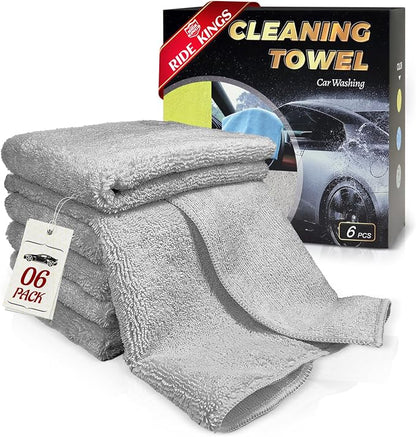 Car Wash Drying Towels, 450gsm Ultra-Thick Absorbent Lint-Free Extra Soft Microfiber Rags for Car Detailing, Interior & Exterior Cleaning Cloths, 16in x 16in - Microfiber, Grey, 6 Packs