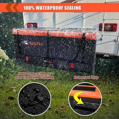 MeeFar Hitch Mount Cargo Carrier Bag Soft Shell 100% Waterproof 19.7 Cubic Feet (59" 24" 24") Include 8 Reinforced Straps for Truck Pickup All Vehicle with Steel Cargo Basket
