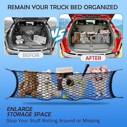 Envelope Style Cargo Net for 2018-2025 2026 Chevy Traverse Accessories, Rear Trunk SUV Mesh Cargo Net, Upgraded 5mm Bungee & Double-Layer Nylon Storage Tailgate Netting Grocery&Tools Holder Organizer