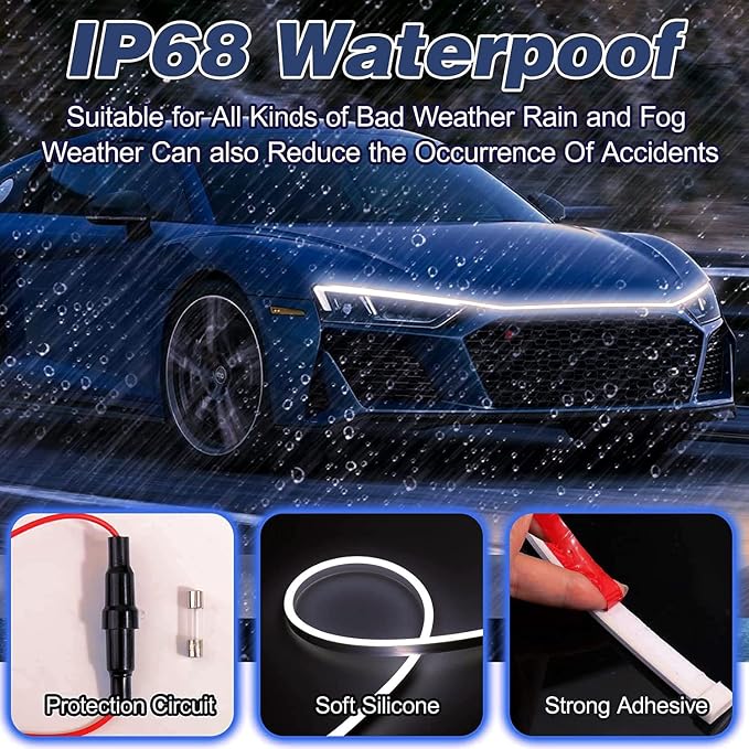 Car LED Hood Light Strip for Cars, SUVs, Trucks, White, 70 Inch | 12V, Flexible Waterproof, Daytime Running Lights, Universal Engine Cover Decoration, Dynamic Scan Start-up Effect
