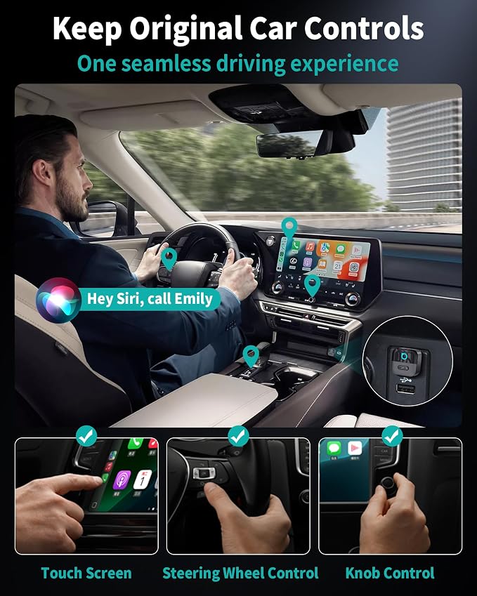 OTTOCAST Mini Pico (2026 Version) Wireless 2-in-1 CarPlay & Android Auto Adapter, Plug & Play Dongle for iPhone & Android, Auto Connect, One-Tap Disconnect,Wi-Fi 6 & Bluetooth 5.4 for Low-Latency