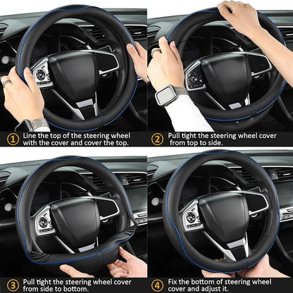 West Llama Customized Auto Car Steering Wheel Cover for Chevy 14.5-15 inches, Steering Wheel Cover for Chevrolet(Black Line-Standard Size)