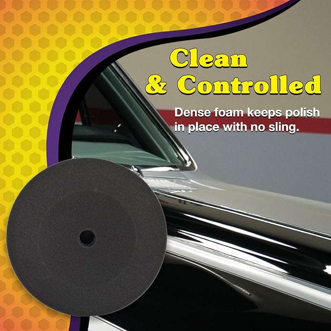Wizards Foam Finish Buff Pad - Velcro Backed, Light Polish Foam Pad for Car Detailing - ‎No Splatter with Soft Clears Results for Auto Detailing Supplies - ‎8½" x 1¼"