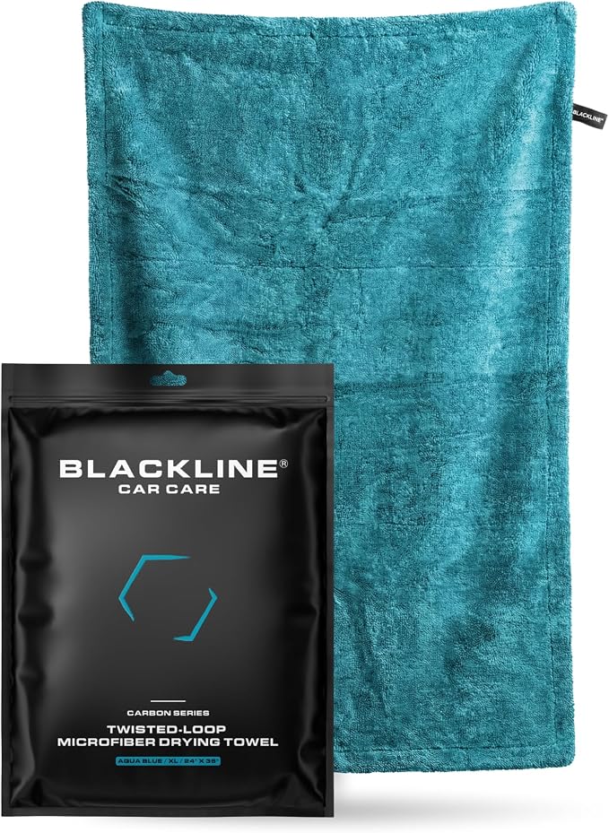 Blackline Car Drying Towel - 2ftx3ft XL-Popular Pick Among Detailing Pros -Aqua 1300 GSM Microfiber Accessory - Absorbs Over 8lbs of Water - Leaves No Streaks, Spots or Scratches - Dries an Entire Car