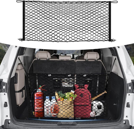 Canvcle Trunk Cargo Net for Toyota Sienna 2021-2025 2026 Accessories Envelope Style Mesh Trunk Net Organizer and Storage Stretchable Adjustable Elastic Nylon Rear Cargo Netting with Hooks