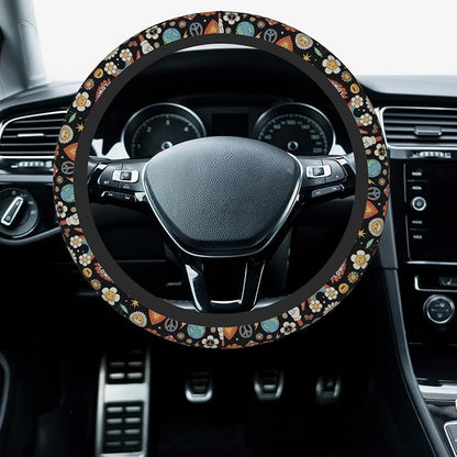 Car Steering Wheel Cover, 14.5"-15" Inch Universal Anti-Slip DurableSteering Wheel Protective Cover, Breathable Auto Interior Decoration Accessories for Sedan SUV Truck (Groovy Hippie)