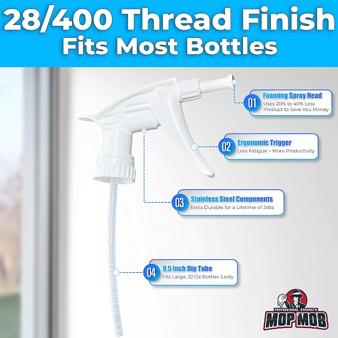 Dirt Lifting Durable Foaming Spray Heads 3 Pk. Best Heavy Duty Nozzle Replacements for Large 32 Oz Plastic or Glass Bottles. Perfect Foam Nozzles for House and Bathroom Cleaning or Auto Detailing.