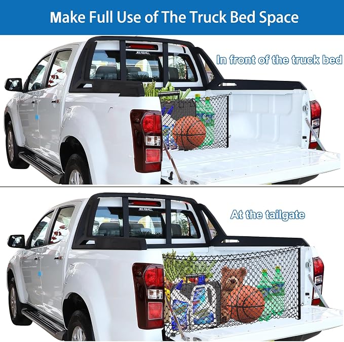 Cargo Net for Pickup Bed, Fit for Ford F150/F250, Chevy Silverado, GMC Sierra, 18"x50" Heavy Duty Elastic Cargo Organizer