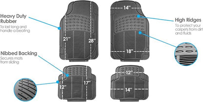 FH Group Automotive Floor Mats Universal Fit Heavy Duty Rubber for All Weather Protection Fits Most Cars, SUVs, and Trucks, 4 Piece (Full Set Trimmable) Gray