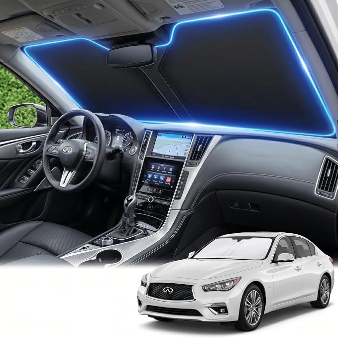 for Infiniti Q50 Windshield Sun Shade 2014-2024 Sunshade Front Window Shade Custom Fit Q50 Accessories Sun Visor Foldable Shade Blocks UV Rays Accessories
