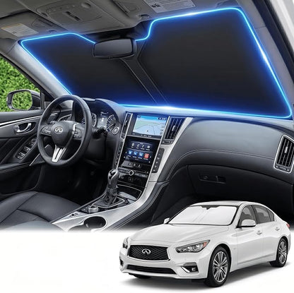 for Infiniti Q50 Windshield Sun Shade 2014-2024 Sunshade Front Window Shade Custom Fit Q50 Accessories Sun Visor Foldable Shade Blocks UV Rays Accessories