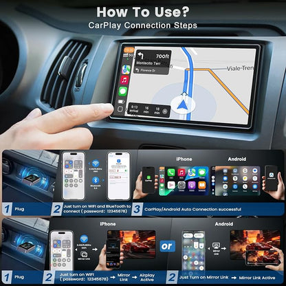 4 In 1 Wireless CarPlay Adapter, Screen Mirroring Adapter Support iPhone iOS 10+ & Android 11+ to Car Screen to Watch Videos, Wired to Wireless, No Delay (CarPlay+Airplay+Android Auto+ Mirror Link)