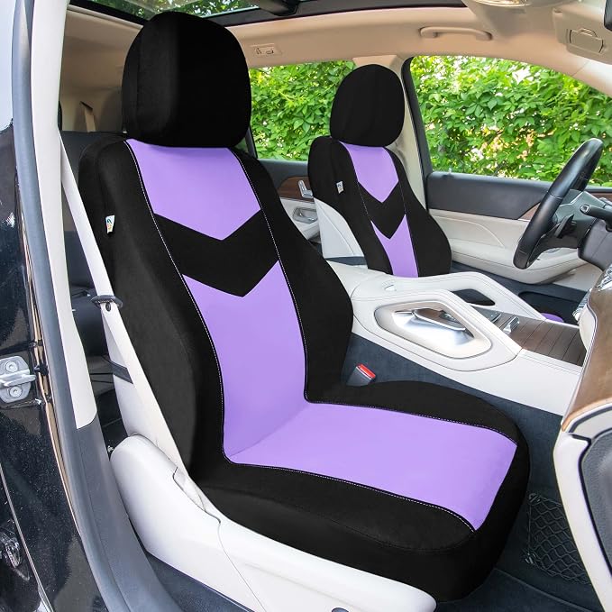 Universal Fit Chevron Flat Cloth Car Seat Covers Full Set - Purple