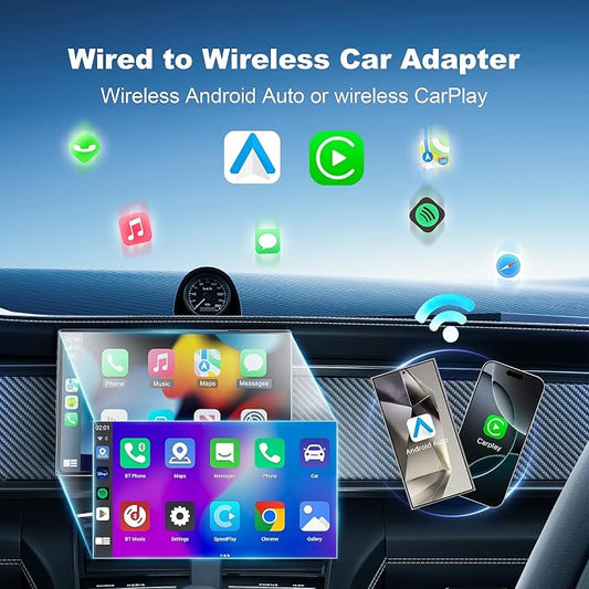 2 in 1 Mini Android Auto and Wireless CarPlay Adapter Convert Factory Wired to Wireless Dongle, Compact Size USB CarPlay Wireles Stick AAndroid Auto Adapter for iOS 12+/Android No Delay