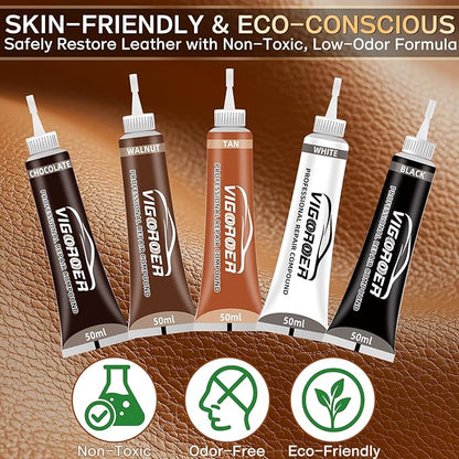 Vigorder Brown Leather Repair Kit for Furniture, Leather Couch Repair Kit for Furniture, Sofa, Jacket, Purse – Super Easy Instructions to Fix Scratches, Tears, Holes, and Peeling