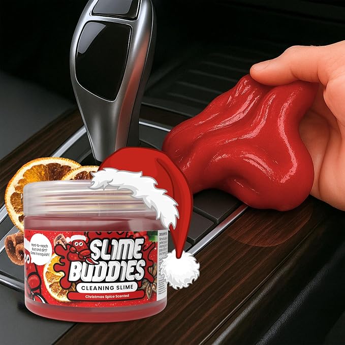 Slime Buddies Car Cleaning Gel Putty - Christmas Spice Scented Interior Detailing Tool for Cup Holders, Air Vents & Keyboard - Reusable Auto Detailing Accessories - Dust Remover Goop