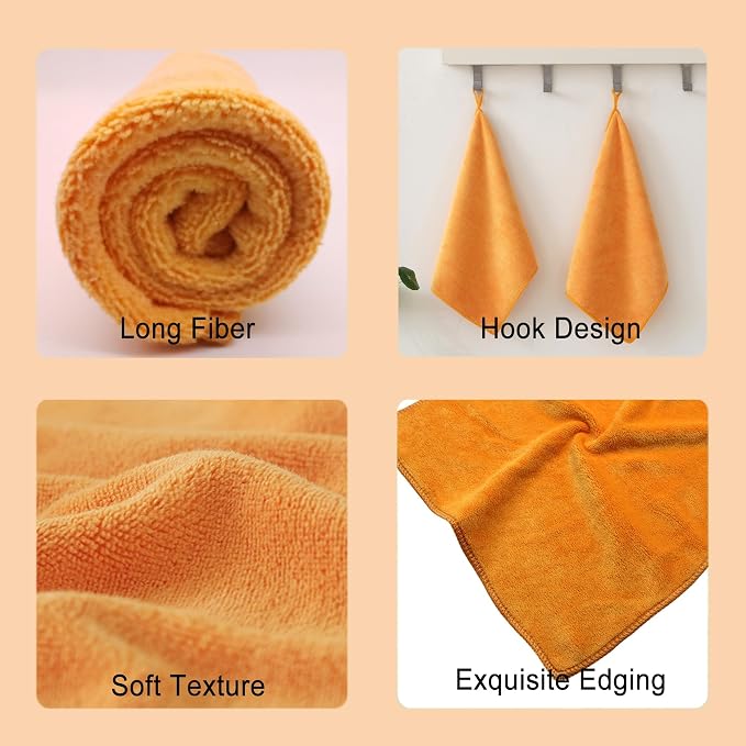 Ultimate Microfiber Cleaning Cloth - Car Drying Towel Scratch-Free, Lint-Free, and Super Absorbent for Drying,Kitchen Towels, Dish rags12x12 Inches Orange-12 Pack