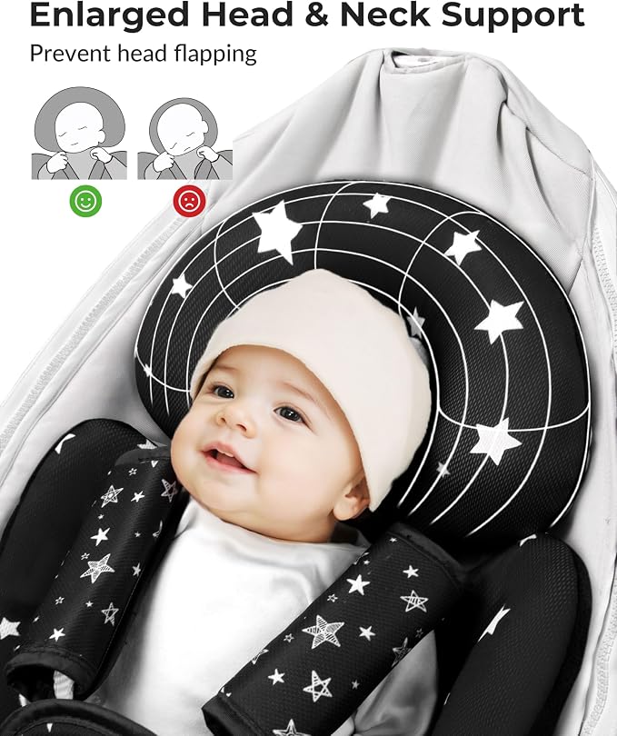 TinlyFinly Newborn Car Seat Insert, Head and Body Support, Reversible Infant Insert Compatible with Baby Carseat, Stroller, Mamaroo Swing, Rocker, Bouncer. Baby Car Seat Cushion - Black