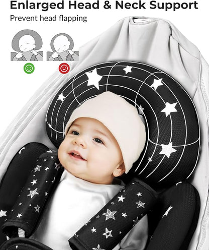TinlyFinly Newborn Car Seat Insert, Head and Body Support, Reversible Infant Insert Compatible with Baby Carseat, Stroller, Mamaroo Swing, Rocker, Bouncer. Baby Car Seat Cushion - Black