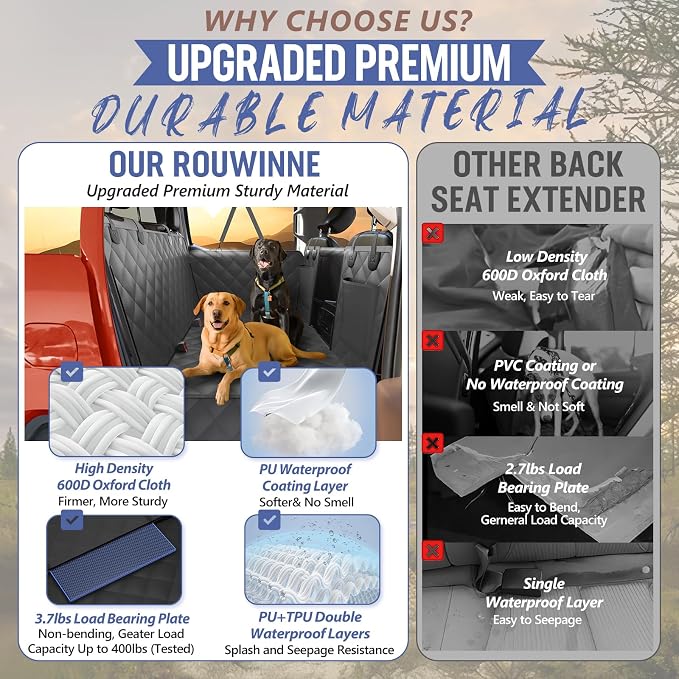 Back Seat Extender for Dogs Truck-Large Space, Hard Bottom Dog Pet Seat Cover Back Seat, Waterproof Dog Hammock for Crew Cab Trucks F150, RAM1500, Sierra, Tundra, Silverado, Black