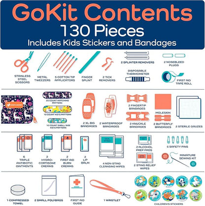KeepGoing Travel First Aid Kit for Kids – 130 Pc. for Car, Home, Purse, Diaper Bag & Backpack with Latex-Free Bandages - Mini First Aid Kit Travel Size TSA-Approved