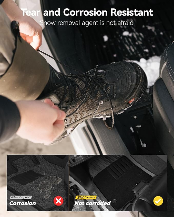 3W Floor Liner & Carpet Top Bundle for 2019-2024 Dodge Ram 1500 Crew Cab (New Body/Without Storage) All-Weather 1st & 2nd Row TPE Mats Set, Not for Classic Models