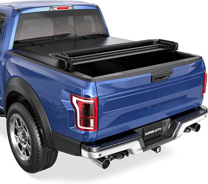 KUIPERAUTO 6.5 FT Quad 4-Fold Soft Folding Truck Tonneau Cover Compatible with Ford F150 F-150 (Excl. 2004 Heritage) 2004 2005 2006 2007 2008 Fleetside Four Fold On Top Truck Bed Cover 78.8Inch
