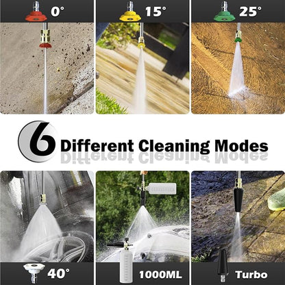 5000PSI Wall Mounted PowerWasher with 4 Quick Connect Nozzles, Foam Cannon for Car, Lane, Patio Cleaning
