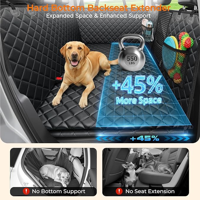 URPOWER 2026 Upgraded Back Seat Extender for Dogs - Large Hard Bottom Dog Car Seat Cover Holds 550lbs, Waterproof Dog Hammock Pet Bed with High-Density Foam Non-Slip Backseat Protector