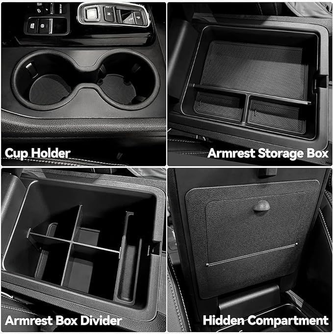 ELECFRESH 4PCS Center Console Organizer Tray for 2023-2026 Honda Pilot 2024-2026 Honda Ridgeline&Passport Accessories, Armrest Storage Box and Divider, Hidden Storage Box and Cup Holder