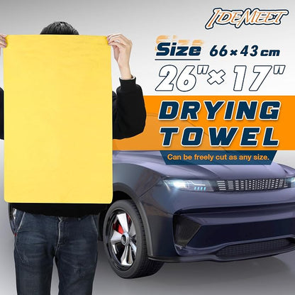 Premium Shammy Towel 2 Pack 26"x17" Super Absorbent Car Drying Towel, Soft Reusable Chamois Cloth, Dust Remove, No Scratch/Spot/Streak, Yellow