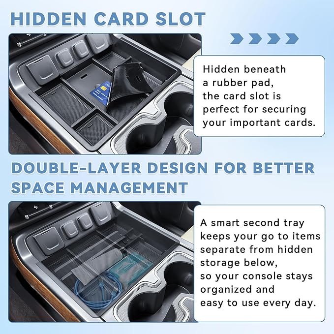 EDBETOS Center Console Organizer Tray Compatible with 2014-2018 Chevy Silverado/GMC Sierra 1500 Accessories 2015-2019 Silverado/Sierra 2500HD/3500HD Compartment Storage,Full Console w/Bucket Seat ONLY